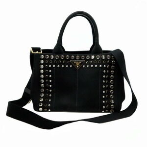 Prada Canapa Canvas Bag Studs Black